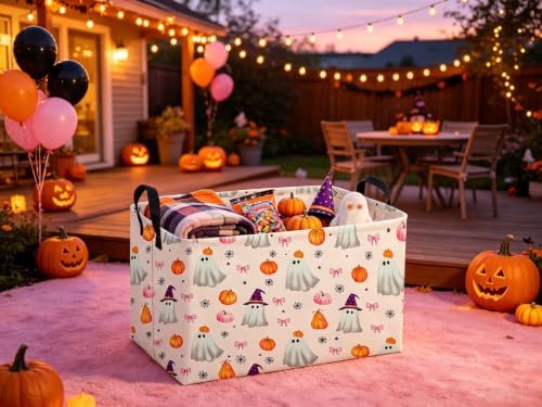 Sanjiaofeng Rectangular Pink Halloween Ghost Storage Basket, Trick or Treat - Image 5