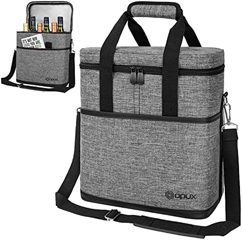 opux Insulated Wine Cooler Bag, Leakproof 6 Bottle Wine Tote Carrier by OPUX