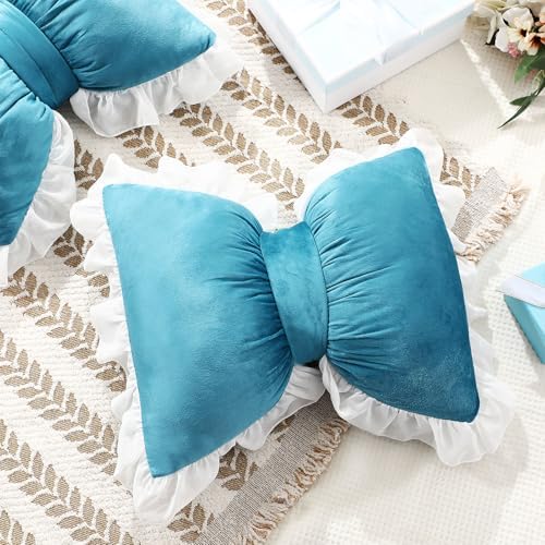 Yousoontic 2 Pcs Bow Throw Pillows 15.7x12.6 in, Waffle Weave Fabric - Image 3