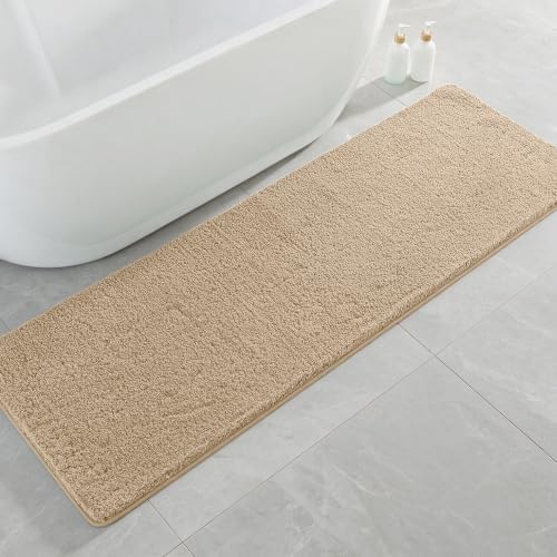 Polyester Bathroom Runner Rug 24"x72" Light Brown, Soft Bath Mat by Kildoss