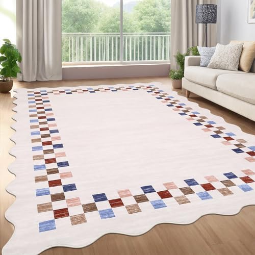 GarveeHome 8x10 Rug for Living Room Scalloped Washable Large Bedroom Rugs by GarveeHome