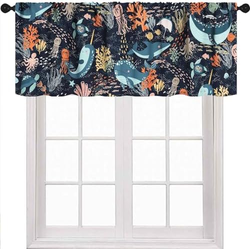 Cartoon Shark Window Valance, Ocean Cartoon Fish Under The Sea Animals Turtle by Unknown