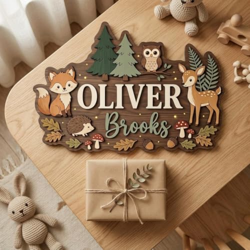 Personalized Woodland Nursery Name Sign, Custom Forest Animal Wall Decor - Image 4