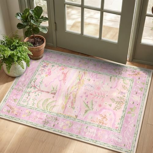 2x3 Washable Area Rug for Entryway Non Slip Safari Nursery Rug Purple Kids Room - Image 2