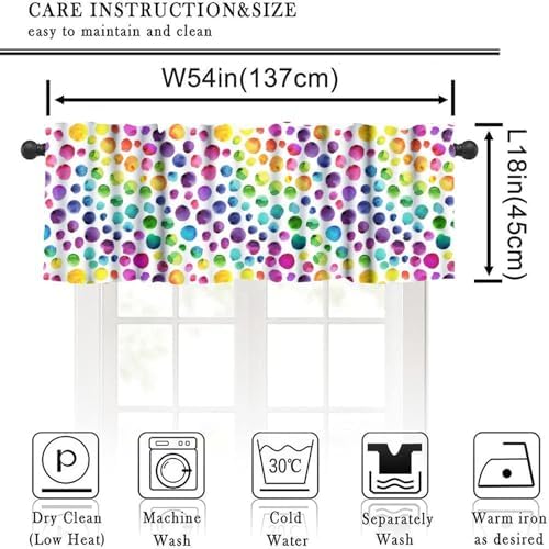 Colorful Rainbow Valance Curtain, Watercolor Retro Polka Dots Modern Geometric - Image 5