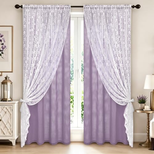 ASPMIZ Purple Linen Curtains for Living Room Double Layer Curtains 52x63 - Image 7