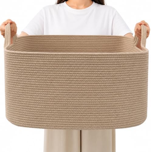 65L Large Laundry Basket with Handles, Woven Blanket Basket by HZFTJOY
