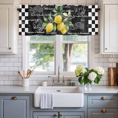 Valance Curtains for Kitchen Window, Summer Tropical Lemon Rod Pocket Valances - Image 2
