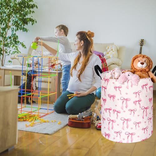Round Laundry Basket Storage Bins Nursery Hamper Gift Baskets - Image 3