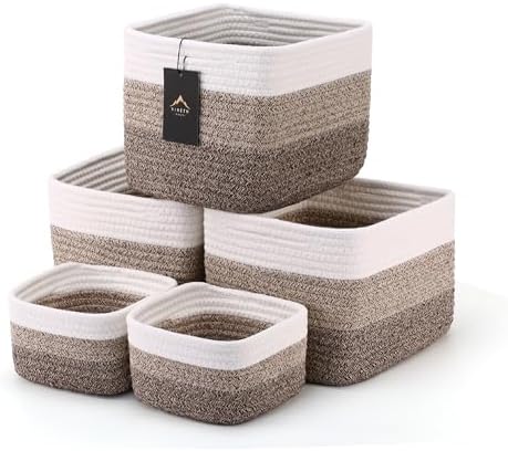 5-Pack Storage Cubes Woven Rope Baskets, 2 Sizes Organizer Bins by Unknown