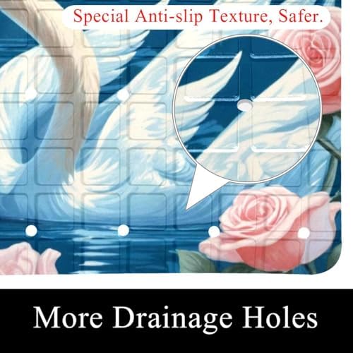 Shower Mat Non Slip, Swans Roses Flower Anti Slip Bath Mat - Image 2