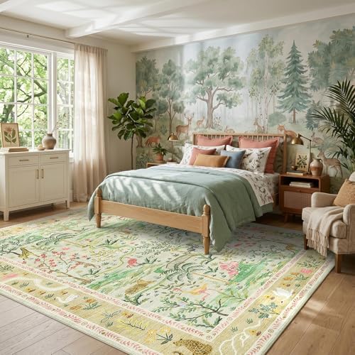 Washable Area Rug 5x7 Green Animal Print Rugs - Image 3