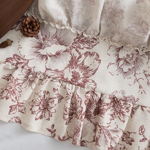 jinchan Alice Ruffled Floral Valance Curtain 18 Inch 1 Panel Red on Linen - Image 7