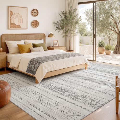 Nakagishi Boho 8x10 Area Rug Living Room Rugs Machine Washable Gray - Image 6
