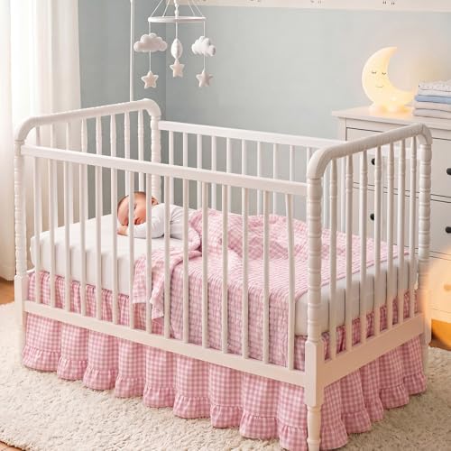 Gingham Crib Skirt Dust Ruffle 52 x 28 Inch 100% Cotton - Image 3