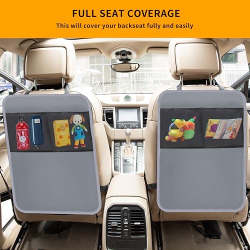 2 Pack Back Seat Cover for Kids, Car Seat Back Protectors Kick Mats Grey - Image 6