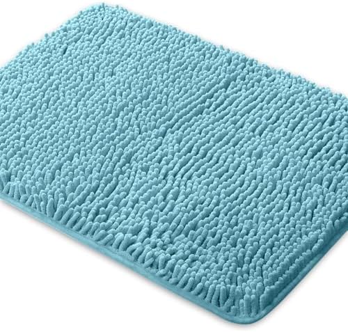 Yeaban Chenille Aqua Bathroom Rug 17"x24", Non-Slip Rubber Backing by Yeaban