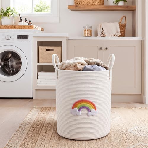 LemonRoad Boho Rainbow Laundry Hamper Large Cotton Rope Storage Basket - Image 5