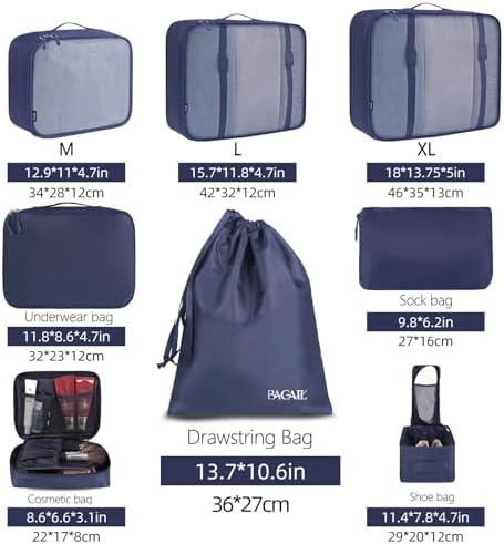 BAGAIL 8 Set Packing Cubes Luggage Packing Organizers - Image 2