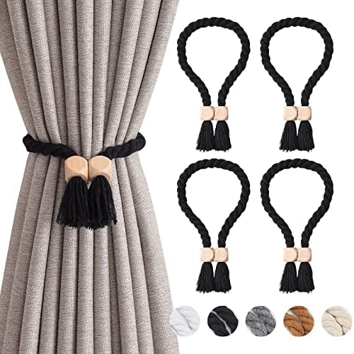 NICEEC 4 Pack Wooden Cube Magnetic Curtain Tiebacks Boho Home Decor Drape Tie by NICEEC