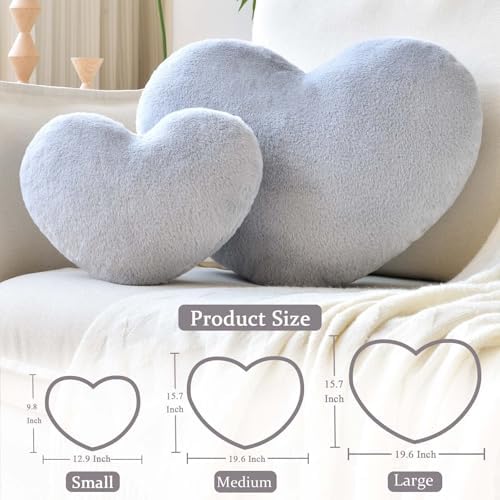 XVTRU Grey Heart Pillows, Cute Heart Decorative Pillow, Heart Shaped Throw - Image 2