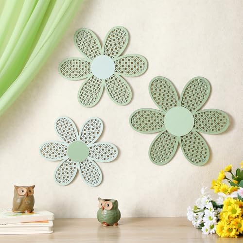 Maitys 3 Pcs Boho Daisy Flower Wall Decor Nursery Art, Gradient Sage Green - Image 3