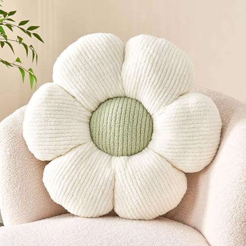 Kcvvcr Flower Throw Pillow, Soft White 14.9" Shaped Floor Pillow by Kcvvcr