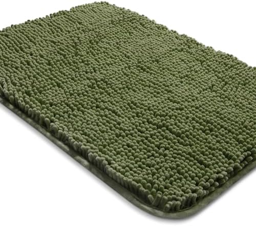 Yeaban Chenille Sage Bathroom Rug 17"x24", Non-Slip Rubber Backing by Yeaban