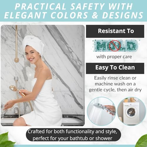 ENKOSI Non-Slip Bath Mat and Shower Mat 40x16 Long, Marble White Gold - Image 5