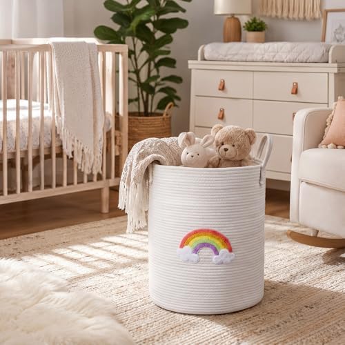 LemonRoad Boho Rainbow Laundry Hamper Large Cotton Rope Storage Basket - Image 6