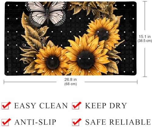 Bathtub Mat Non Slip 26.8x15.1In, Butterfly Sunflowers Bath Mat - Image 4