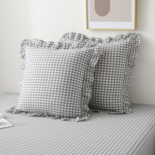 2 Pack Grey White Gingham Ruffle Throw Pillow Covers 22''x22'' - Image 7