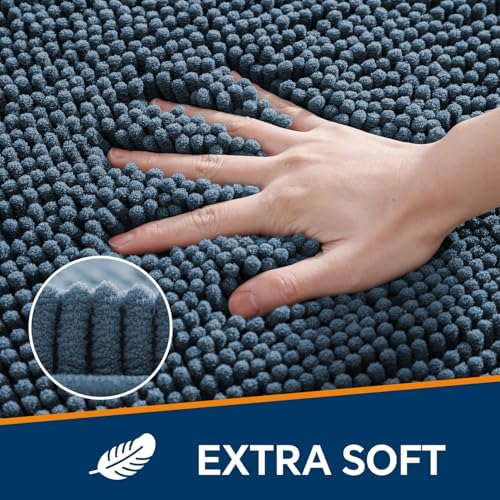 Chenille Bathroom Runner Rug 24"x72" Blue, Plush Bath Mat - Image 3