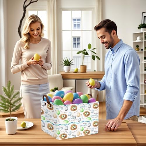Large Cute Easter Basket for Kid Empty Gift Baby Rectangle Storage Bin Bunny - Image 6