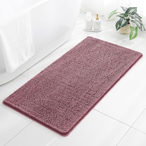 Chenille Bathroom Rug 26"x44" Dusty Rose, Non-Slip Plush Bath Mat by Kildoss