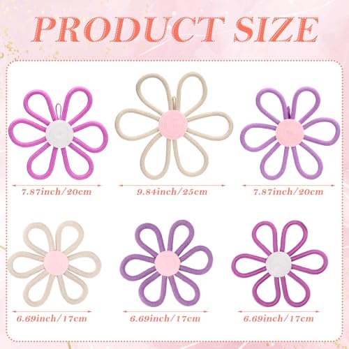Barydat 6 Pcs Boho Nursery Decor Daisy Flower Woven Macrame Wall Hanging 3 Size - Image 2