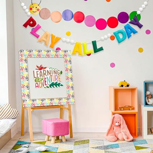 Pre-Strung Rainbow Play All Day Felt Banner Reusable Wall Sign Play All Day - Image 3