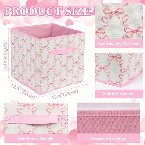 6 Pcs Pink Bow Cube Storage Bins 12.5 Inch Storage Basket - Image 3