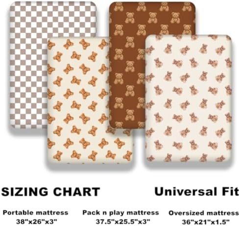4 Pack Bear Baby Sheets Neutral Unisex Fitted Checked Nursery Baby Sheet Set - Image 2