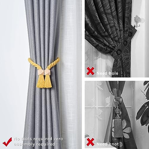 NICEEC 4 Pack Wooden Polyhedron Magnetic Curtain Tiebacks Boho Home Decor Drape - Image 2