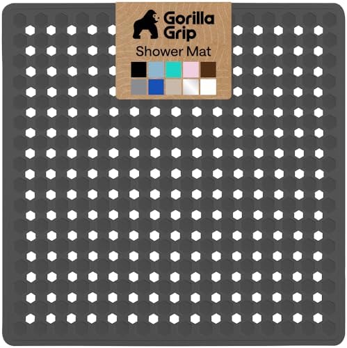 GORILLA GRIP Square Shower Stall Mat, Bathtub Floor Mat, 21x21 Charcoal by GorillaGrip