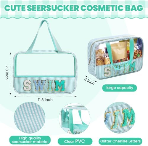 Sanwuta Seersucker Swim Bag Chenille Letter Clear Makeup Bag - Image 2