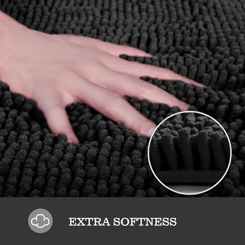 Yeaban Chenille Black Bathroom Rug 40"x60", Non-Slip Rubber Backing - Image 2