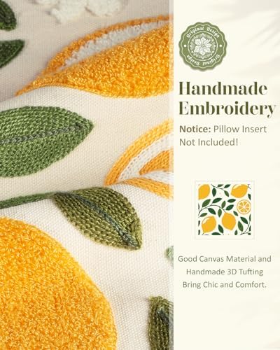 Embroidered Throw Pillow Cover, 18x18 Inch, Lemon Branch - Image 2