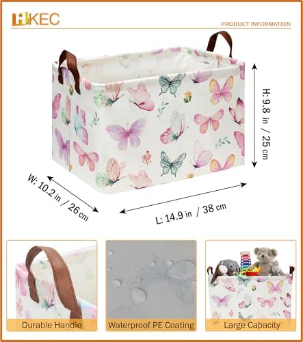 Rectangle Pink Butterfly Storage Basket, Collapsible Storage Bin, Books Box - Image 6
