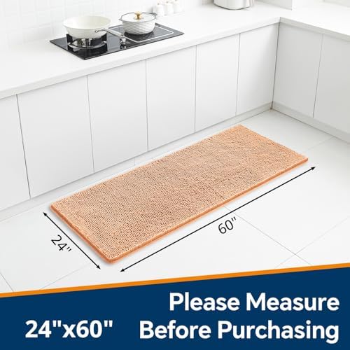Chenille Bathroom Runner Rug 24"x60" Peach, Plush Bath Mat - Image 2