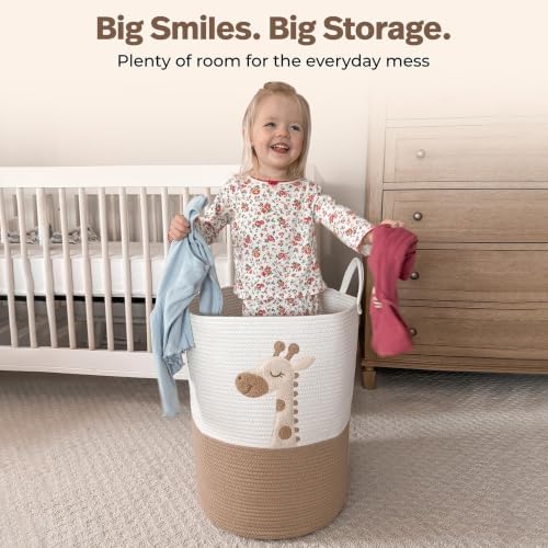 Giraffe Baby Laundry Basket, Tall Woven Rope Nursery Hamper, 20x15 in - Image 2
