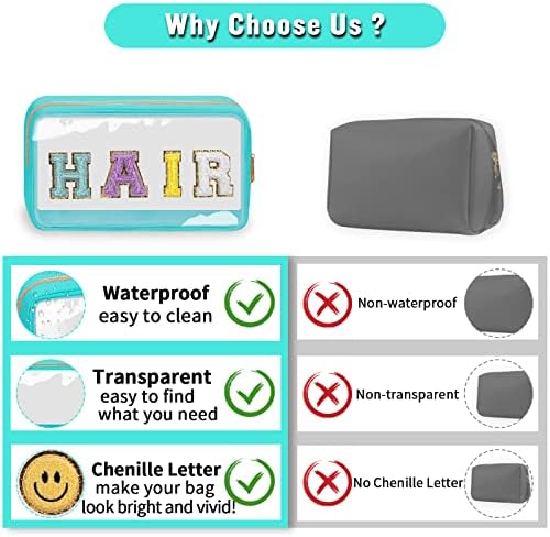 Chenille Letter Clear Makeup Bags Hair Pouch, Preppy Patch Makeup Bag - Image 5