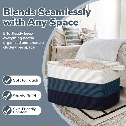Goodpick Large Woven Rope Blanket Basket, Light Blue - Image 5