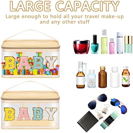 Iqimott Preppy Clear Makeup Bag Baby Pouch, Chenille Letter Cosmetic Bag - Image 4